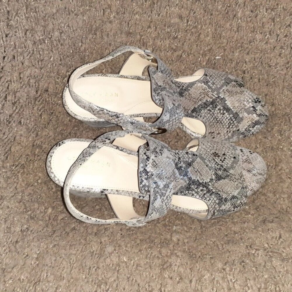 COLE HAAN-ADELE-Metallic Snakeskin Nubuck-Slingback Sandals-Sz 9B-Near Mint - Picture 6 of 7